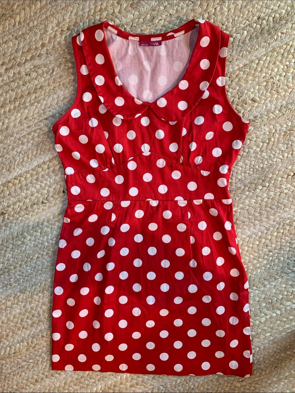 Sleeveless Vintage Inspired Red Polka Dot Mini Dress with Peter Pan Collar - Picture 6 of 11